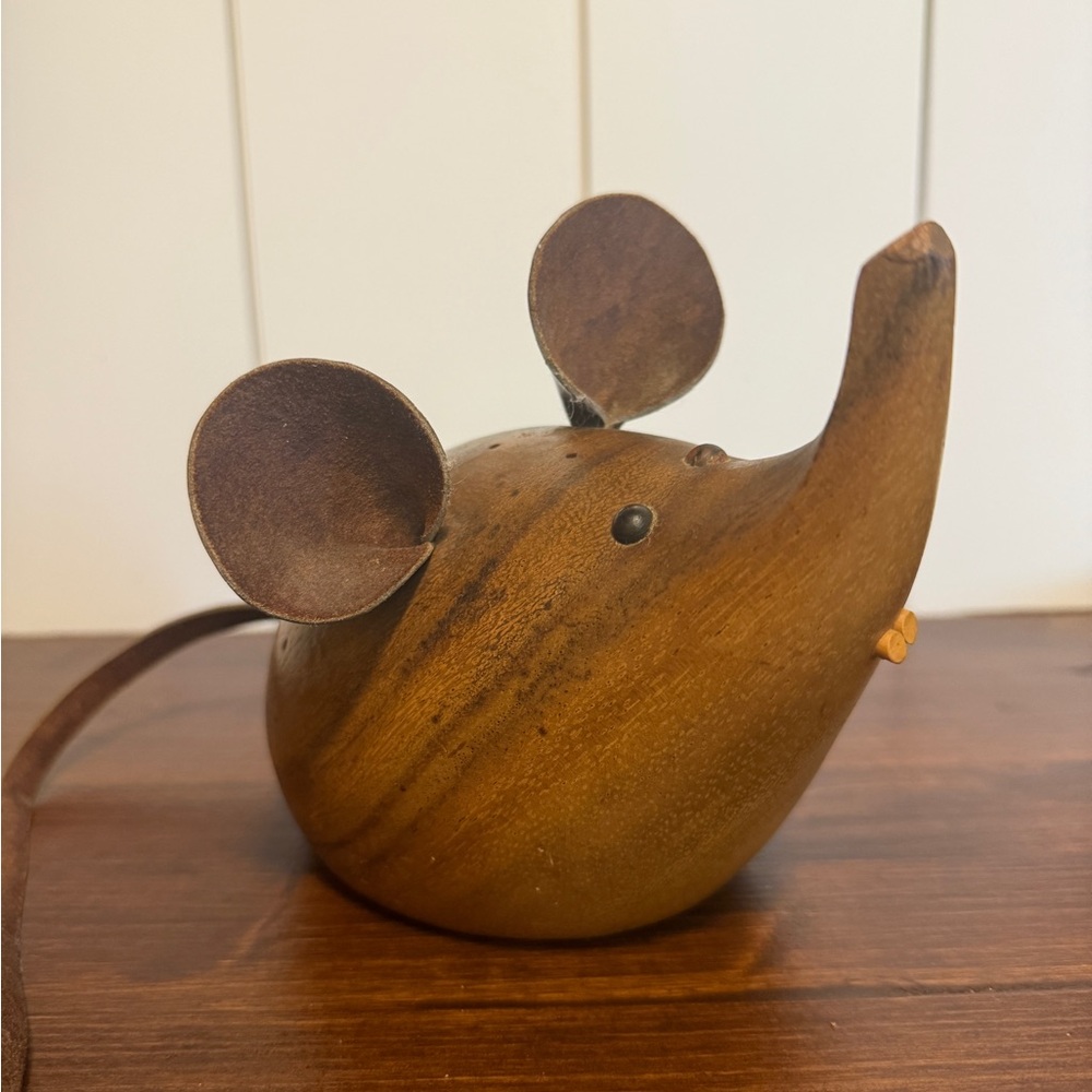 Vintage MCM Wooden Mouse Figurine tooth pick holder